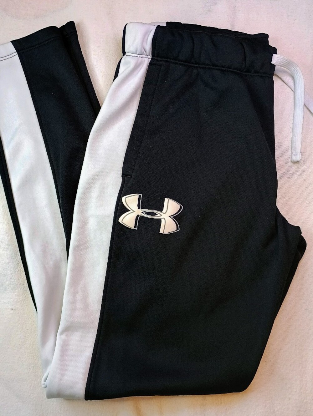 Youth Under Armour Coldgear Joggers Black w/White Stripe Athletic Sz Large EUC